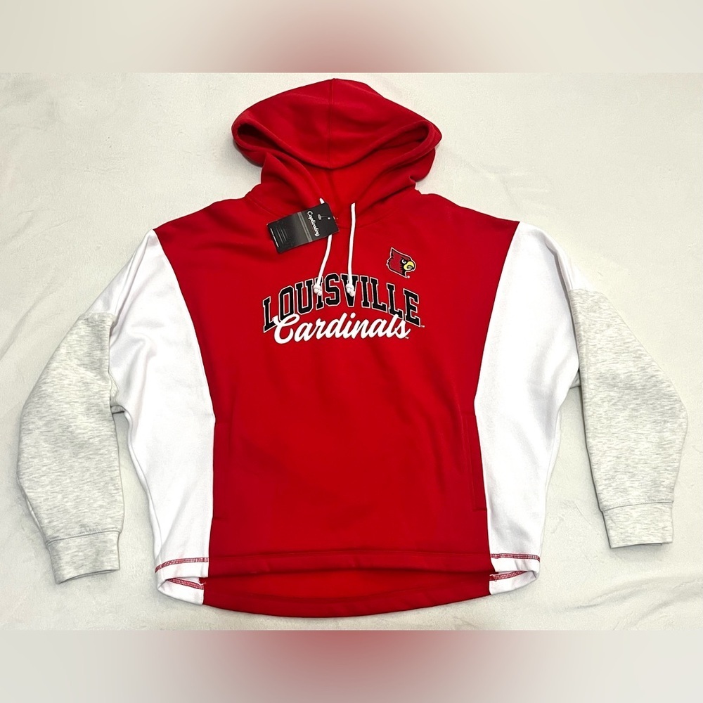 Louisville Cardinals Women’s Captivating Red White Gray Hoodie Sweatshirt - Picture 1 of 16